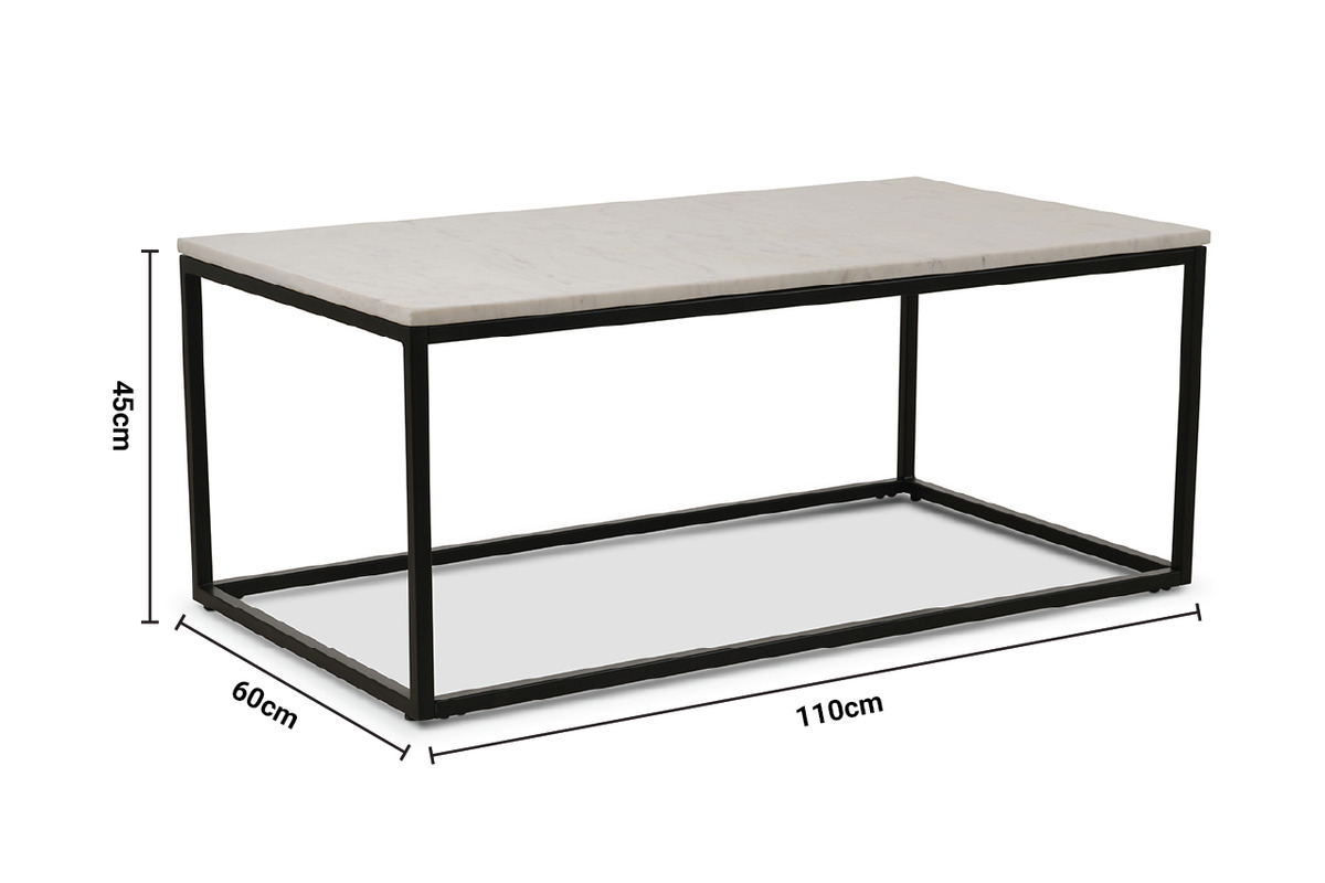 Industrial Coffee Table White Marble dimensions