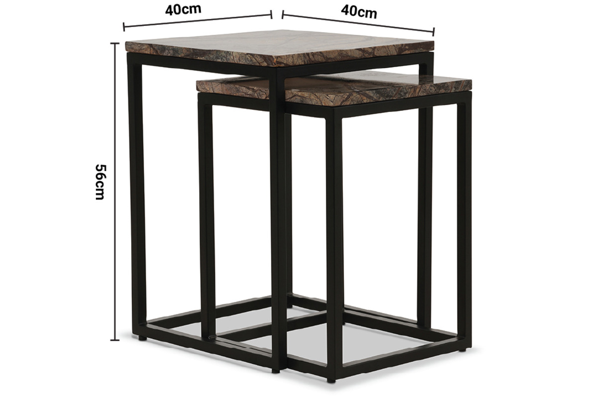 Industrial Square Nest of Tables Brown Marble dimensions