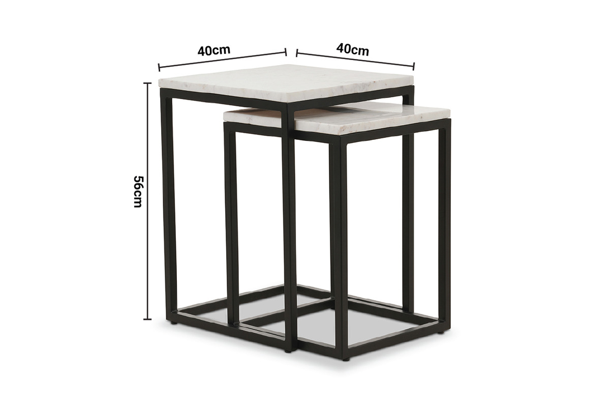 Industrial Square Nest of Tables White Marble dimensions