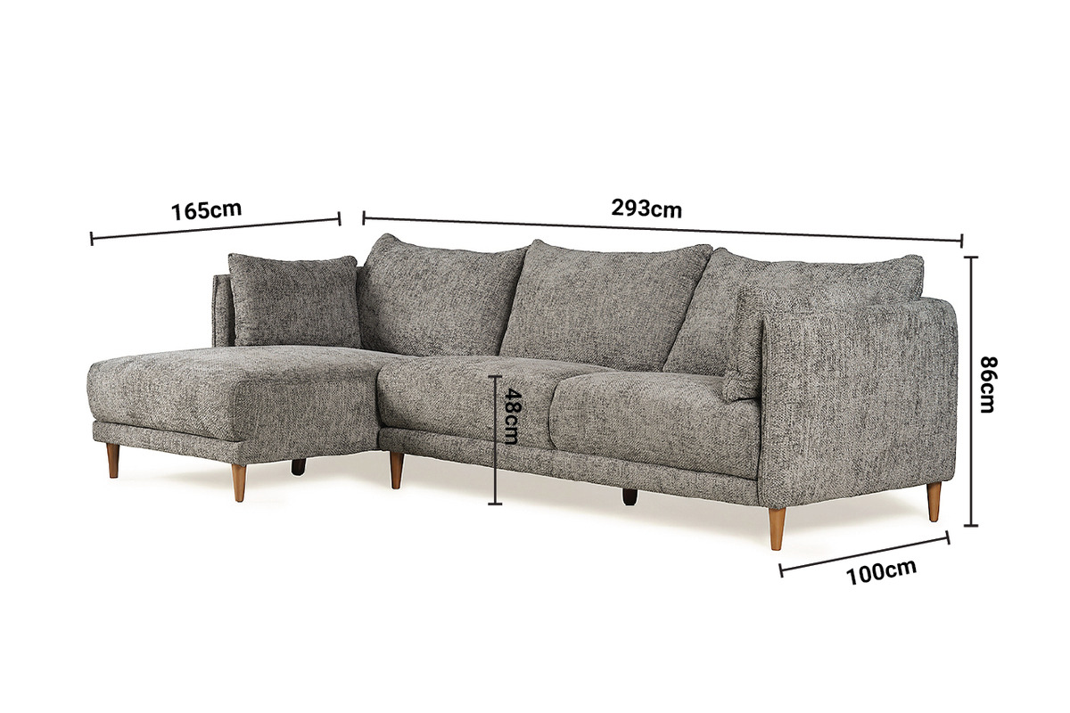 Isabella Charcoal Fabric LHF Corner Sofa dimensions