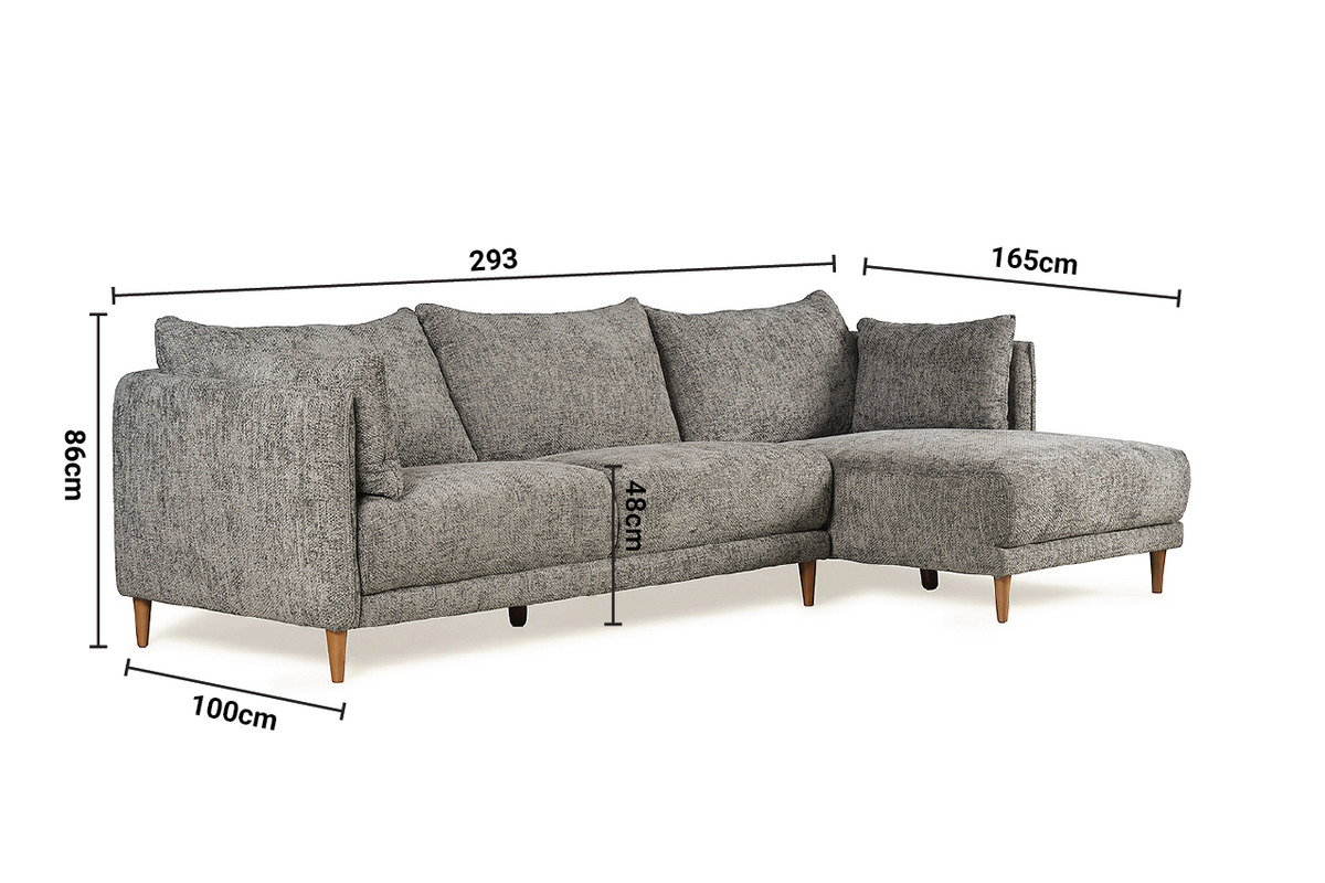 Isabella Charcoal Fabric RHF Corner Sofa dimensions