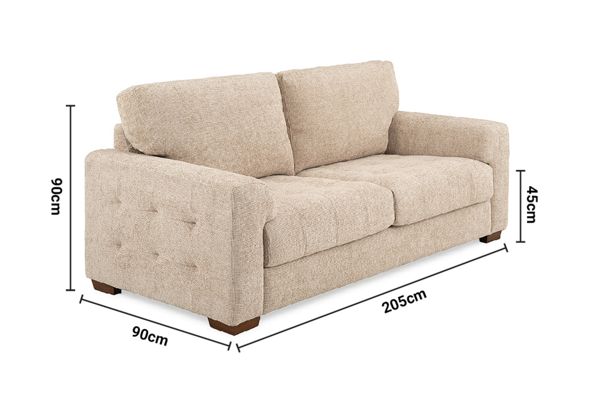 Jackson Champagne 3 Seater Sofa dimensions