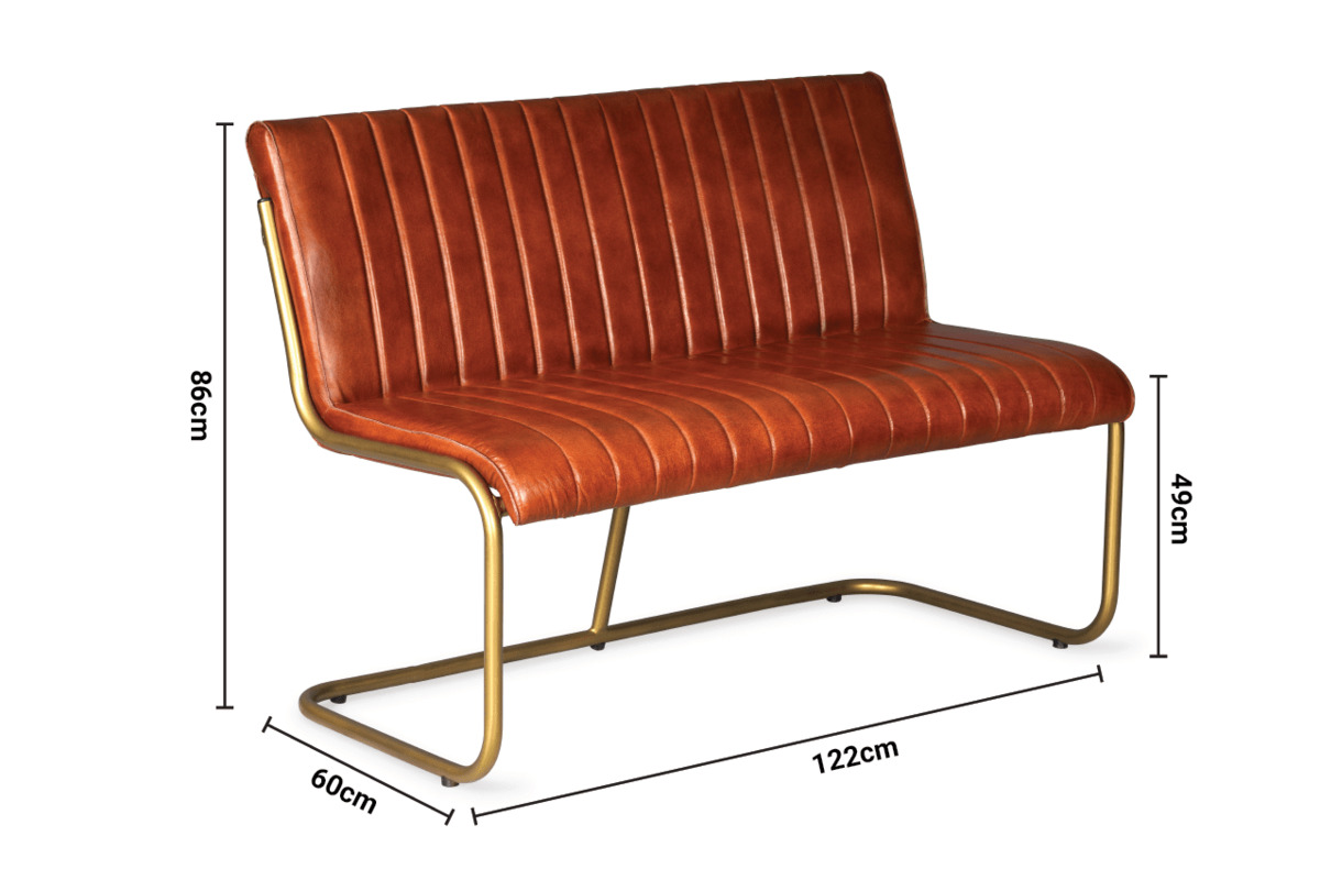 Kansas Brown Leather Bench Gold Leg dimensions
