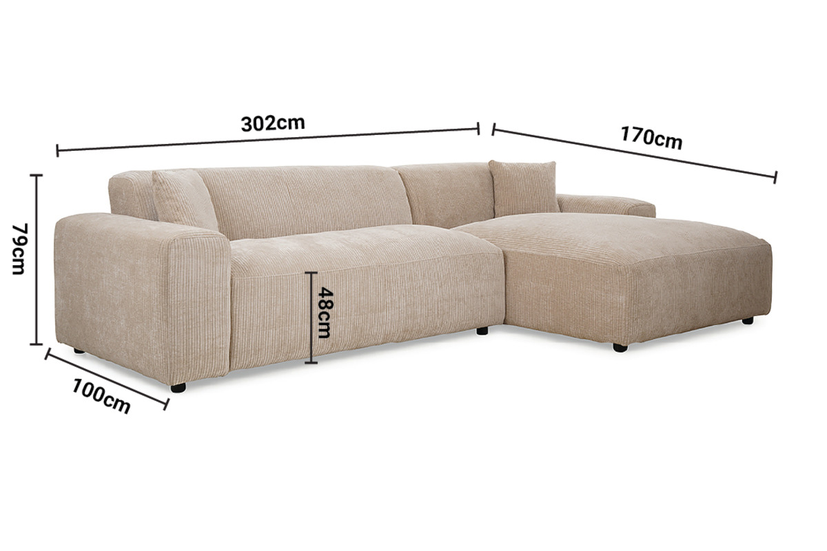 Kennedy Fabric RHF Corner Sofa dimensions