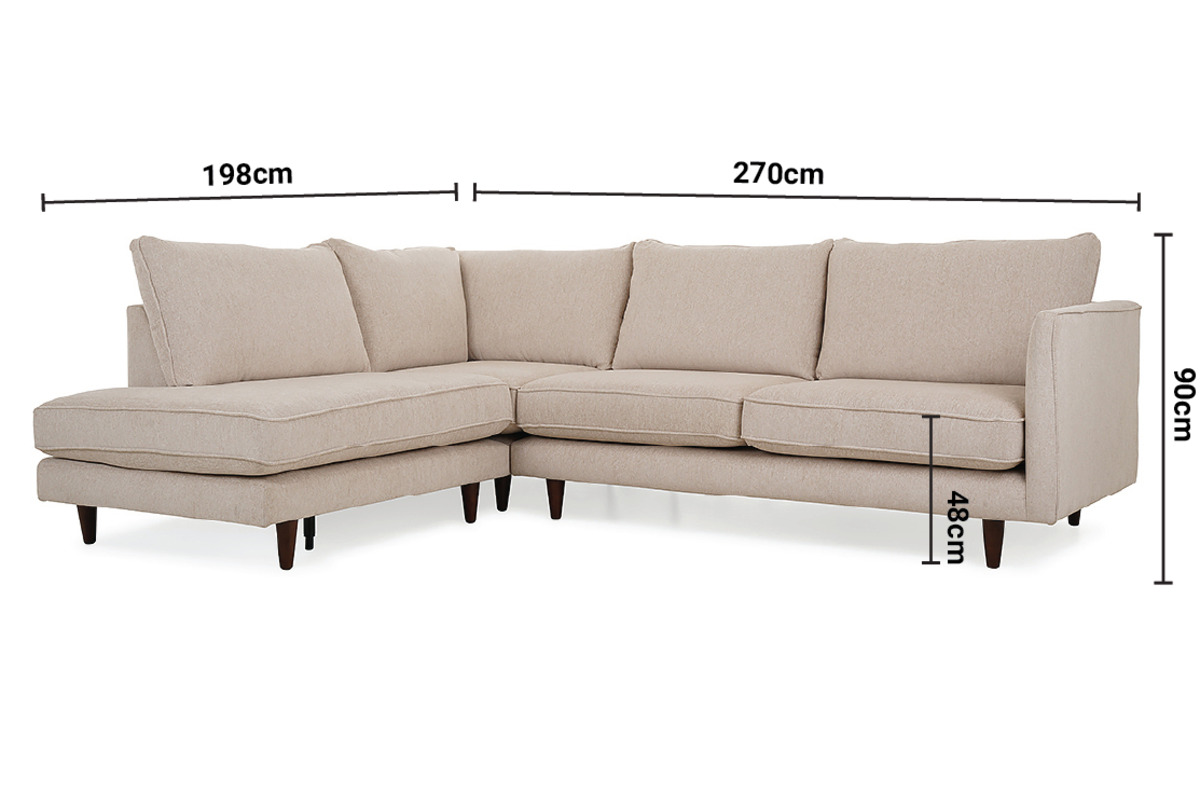 Kilashee Cream Fabric LHF Corner Chaise dimensions