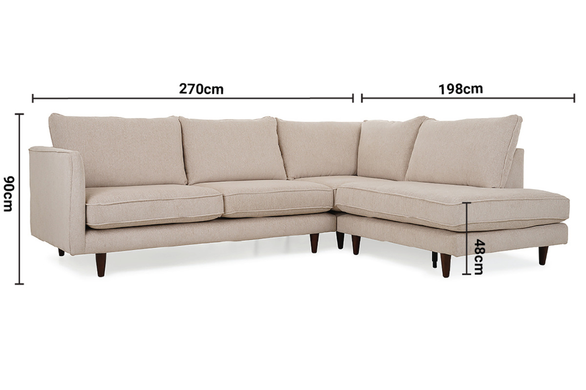 Kilashee Cream Fabric RHF Corner Chaise dimensions