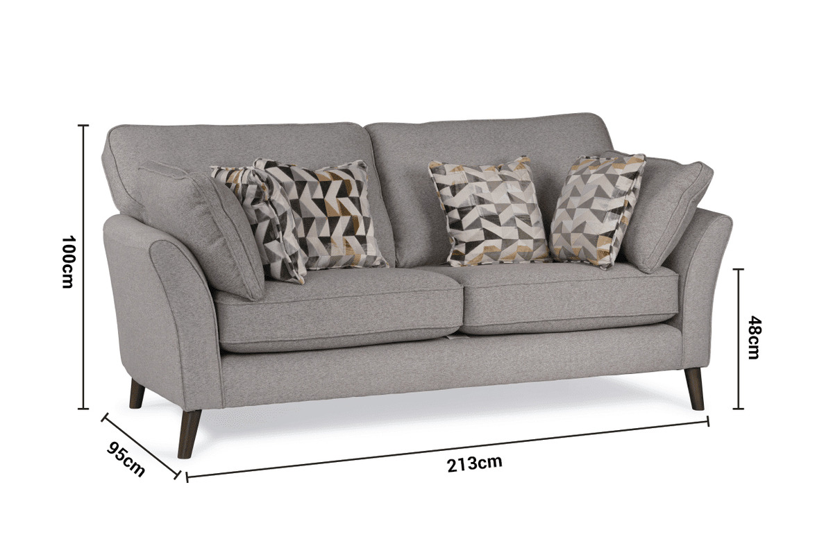 Kilkea Grey Fabric 3 Seater Sofa dimensions