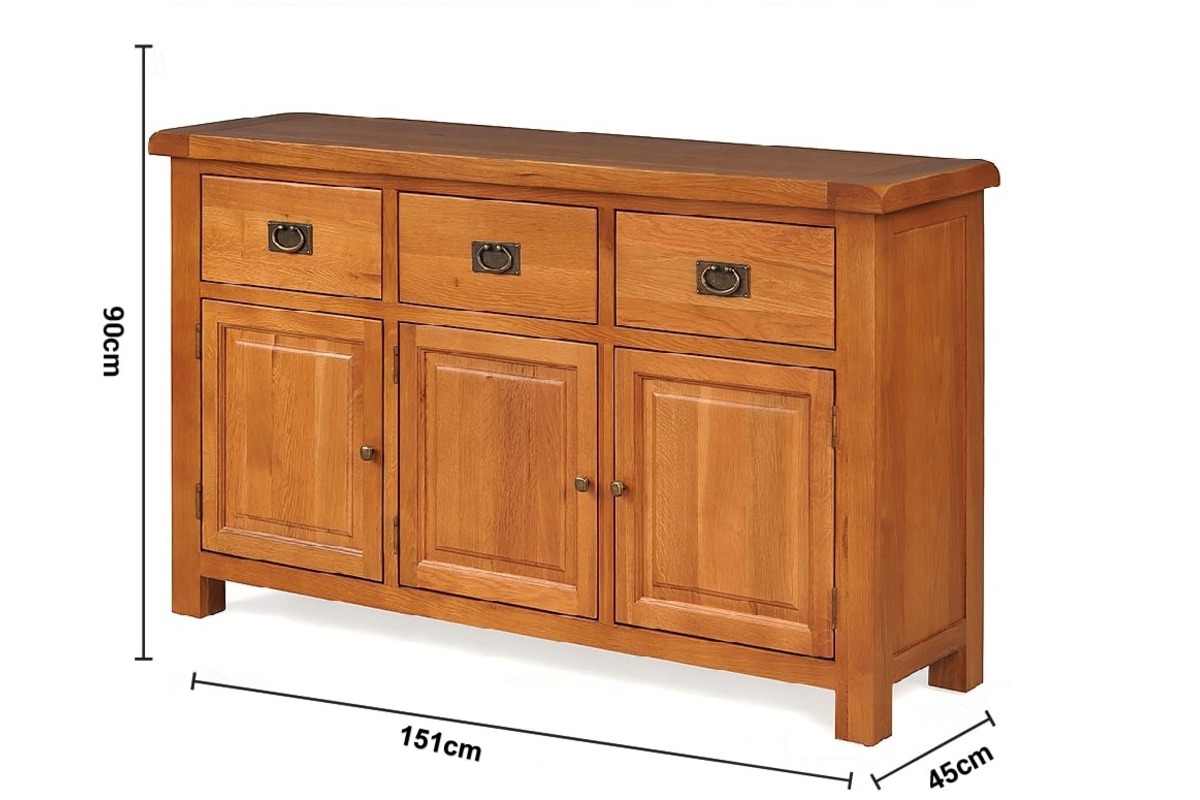 Kingston Oak 3 Drawer 3 Door Sideboard dimensions