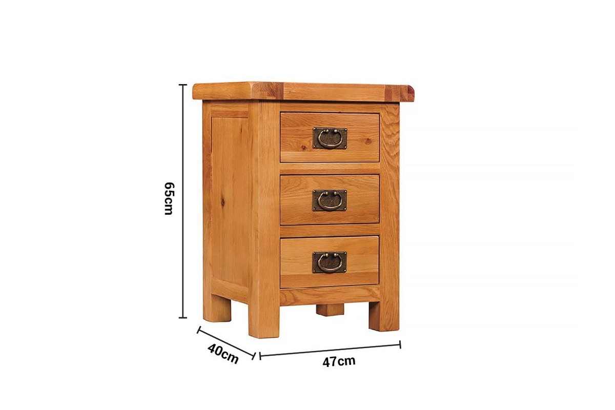 Kingston Oak 3 Drawers Bedside Table dimensions