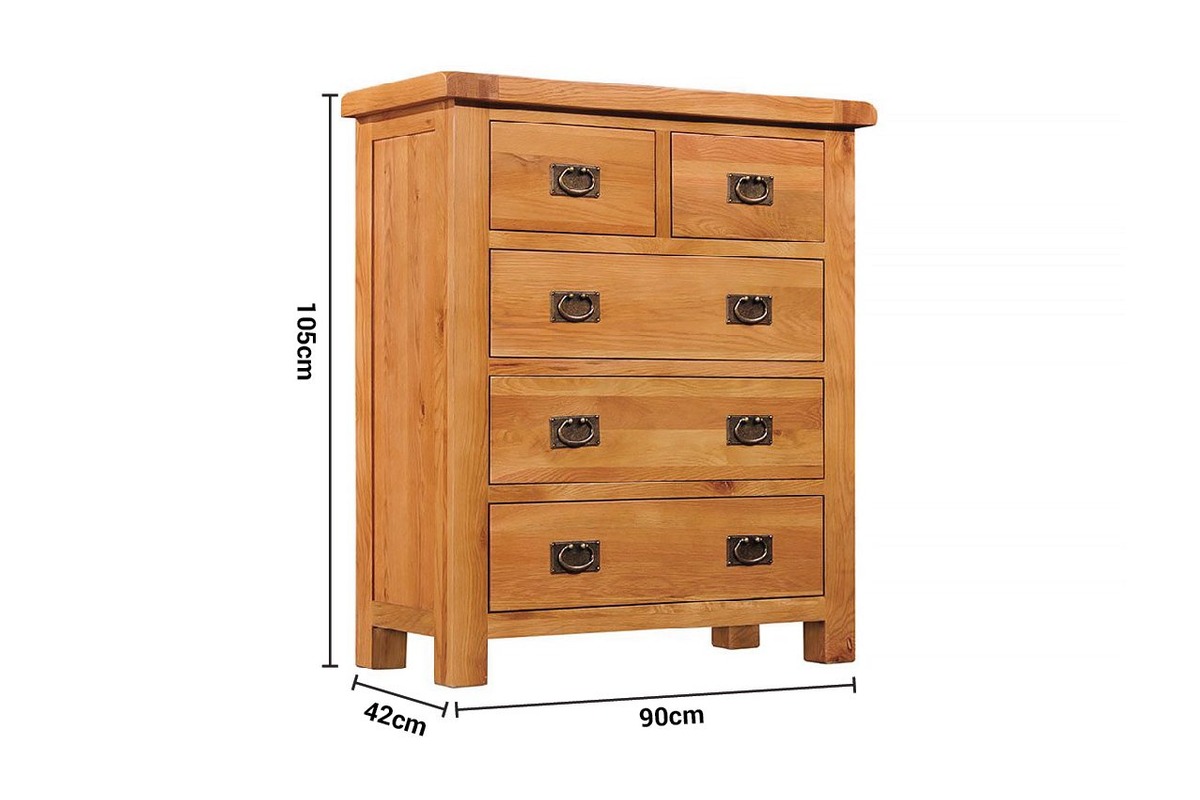Kingston Oak 5 Drawers Chest dimensions