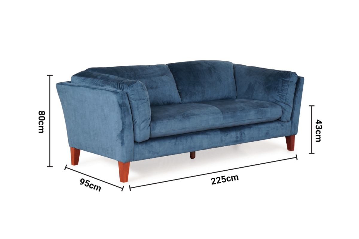 Langley Midnight Blue Velvet 3 Seater Sofa dimensions