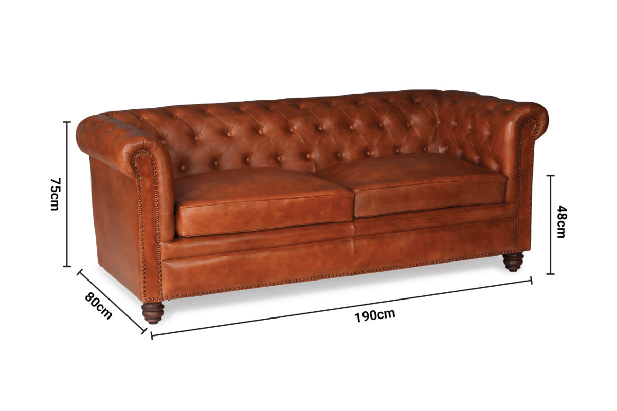 Lannister Brown Leather 3 Seater Chesterfield Sofa dimensions