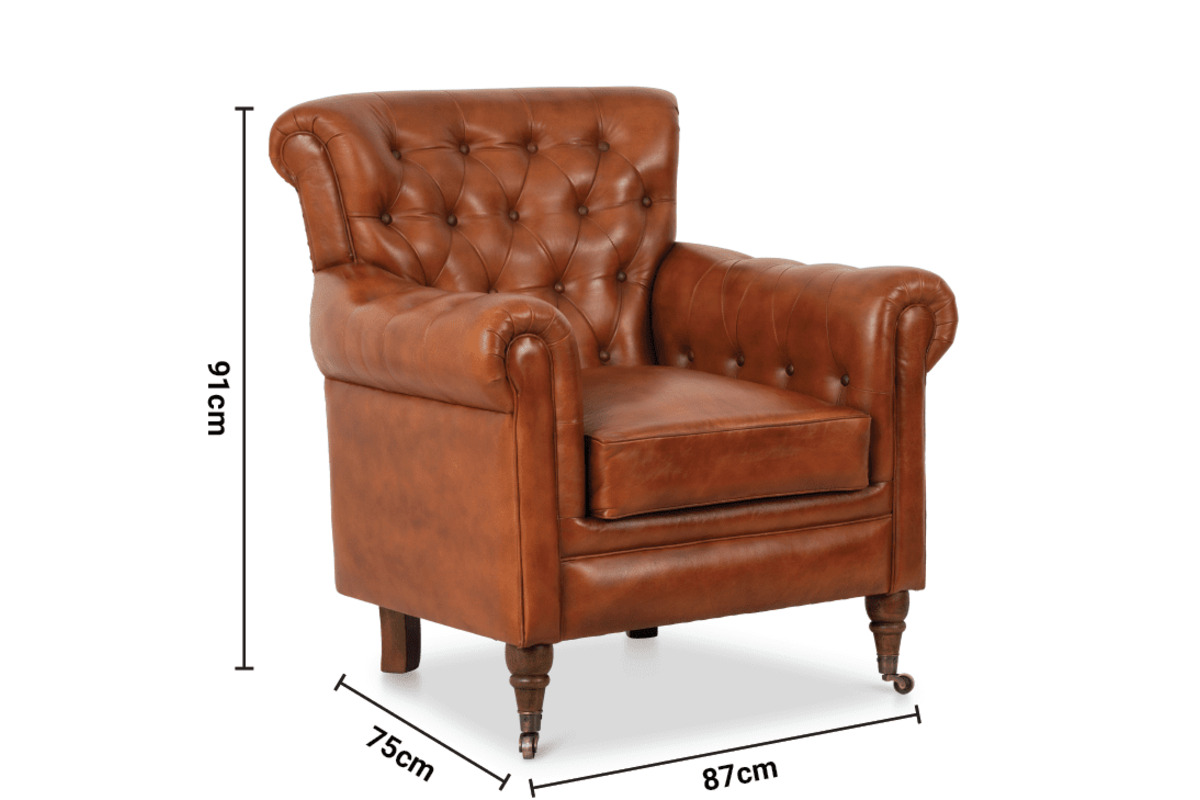 Lannister Brown Leather Armchair dimensions