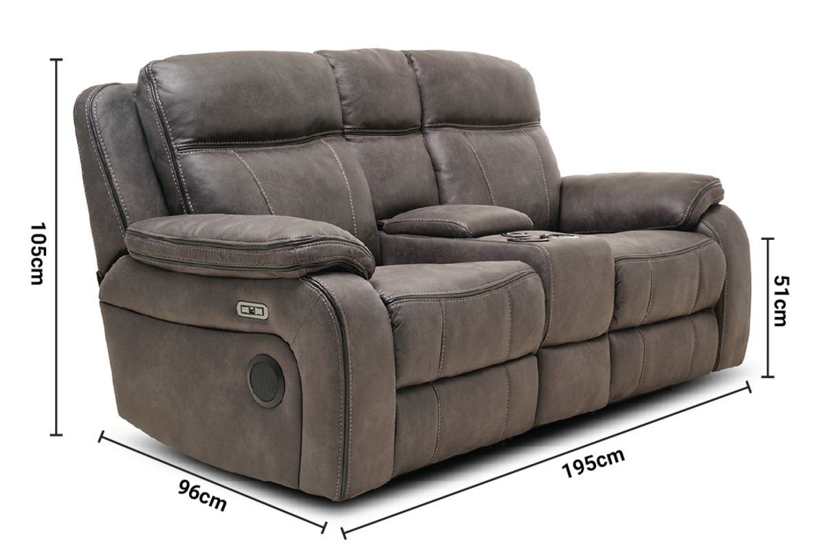 Lansdowne Electric 2 Seater Sofa with Charging Console, Bluetooth Speaker and Head Tilt dimensions