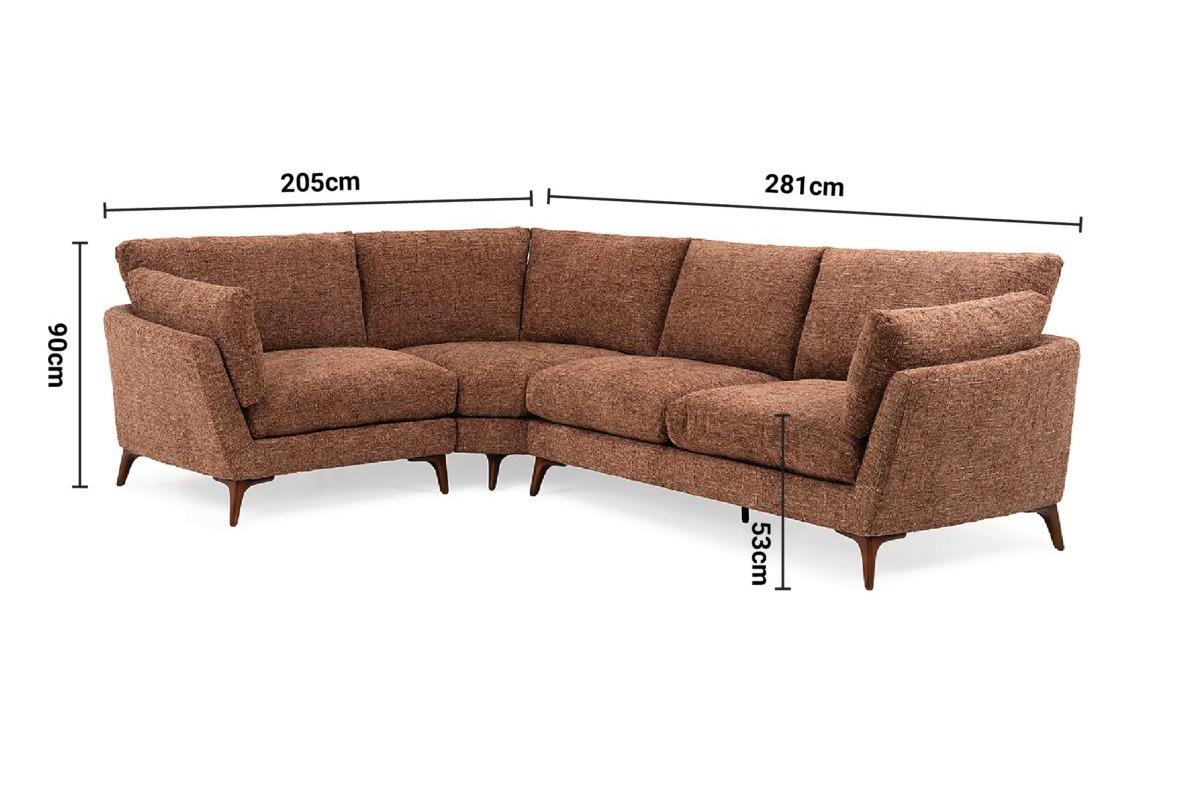 Laurent Rust Fabric Corner Sofa - Left Hand Facing dimensions