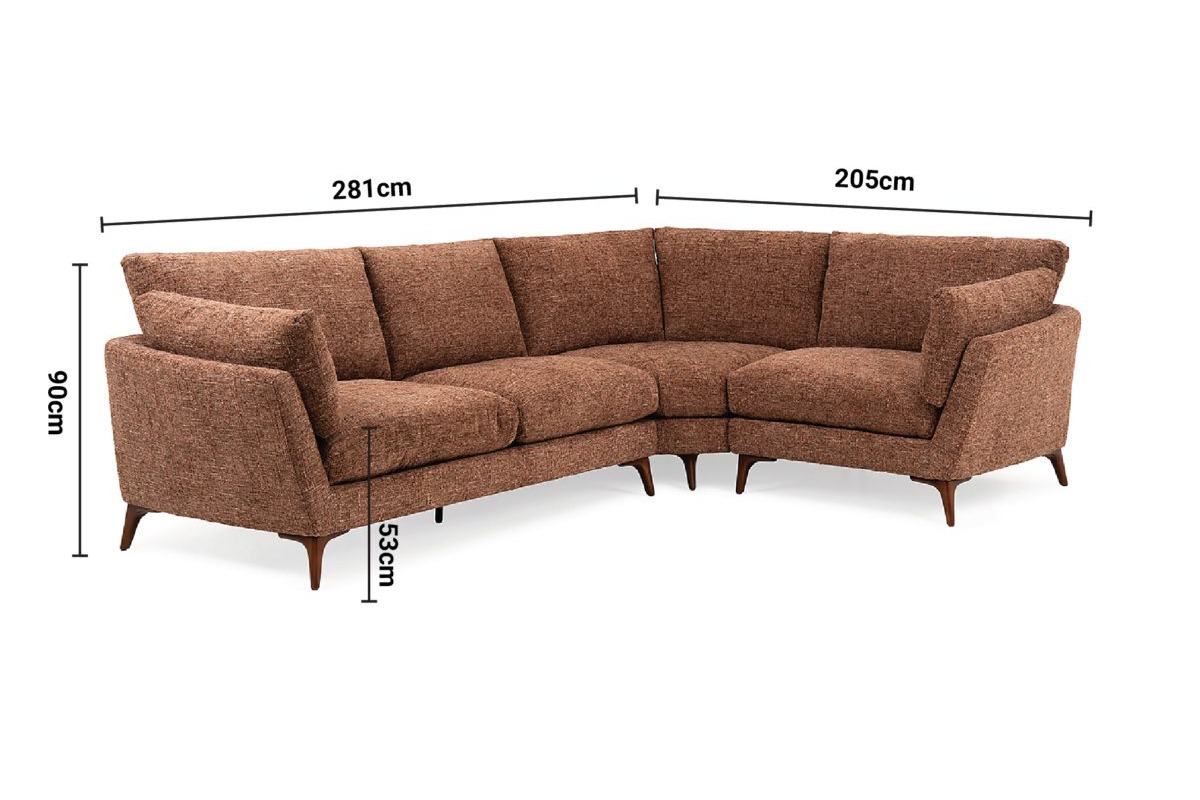 Laurent Rust Fabric Corner Sofa - Right Hand Facing dimensions