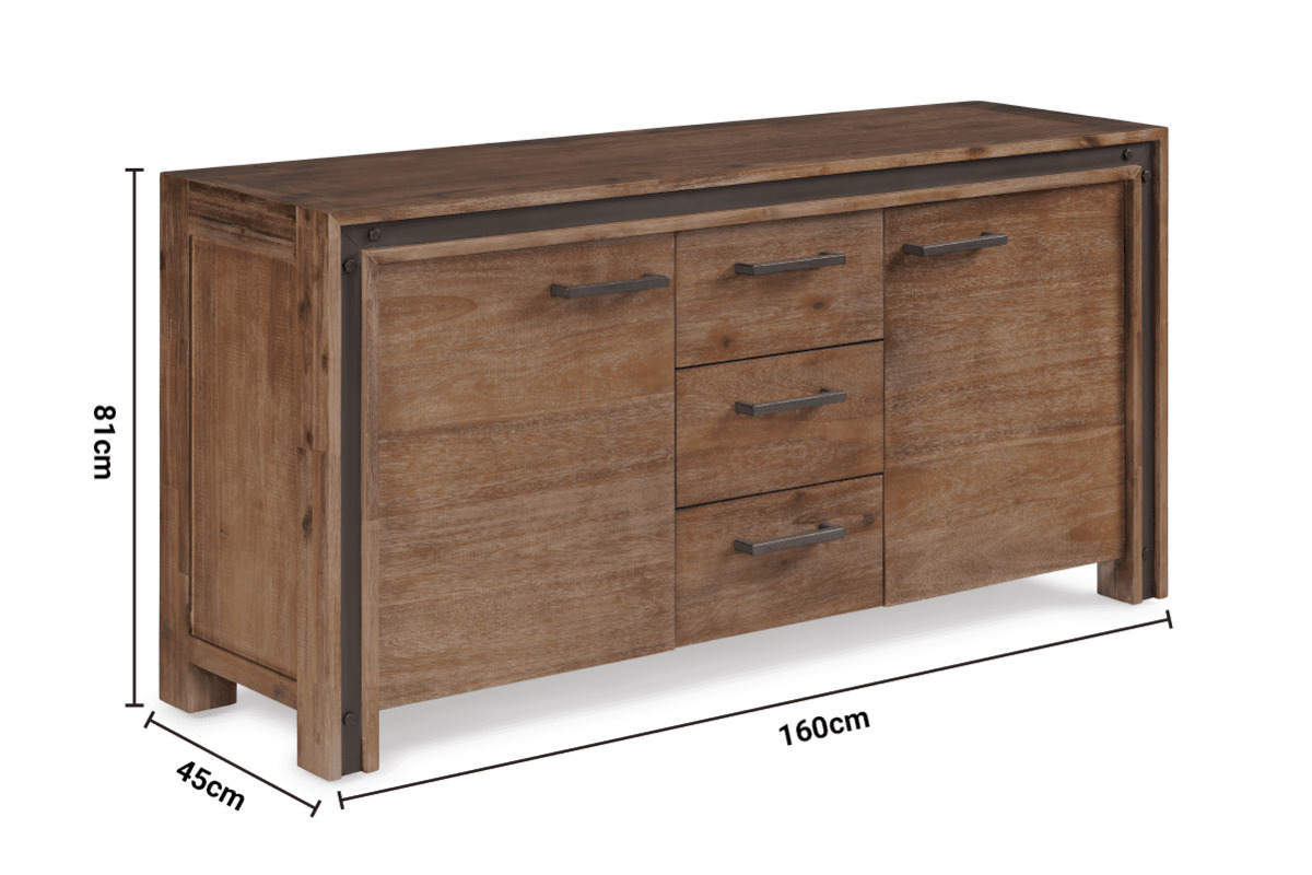 Lex Brown 3 Drawer 2 Door Sideboard dimensions