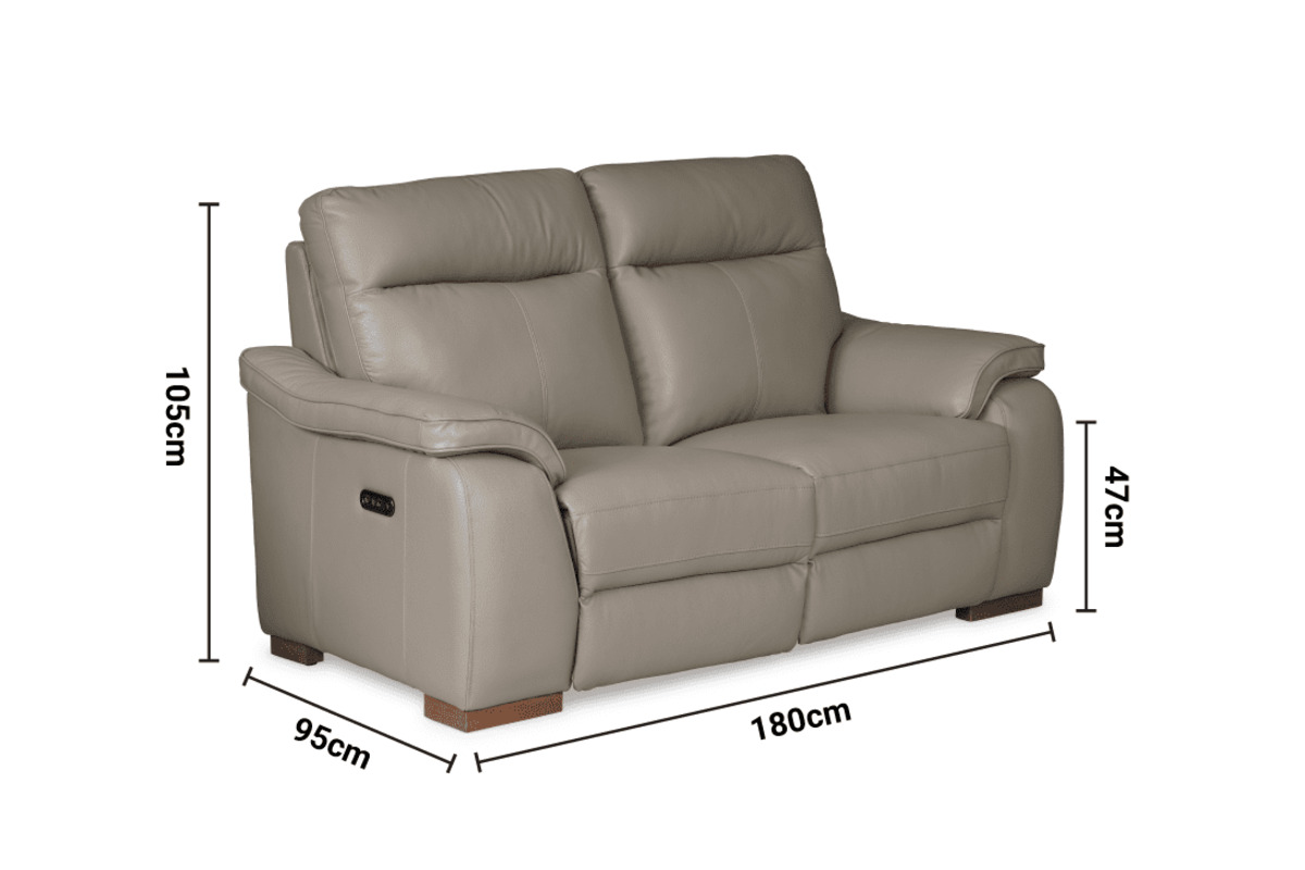 Lorenza Grey Leather 2 Seater Electric Head Tilt Recliner Sofa dimensions