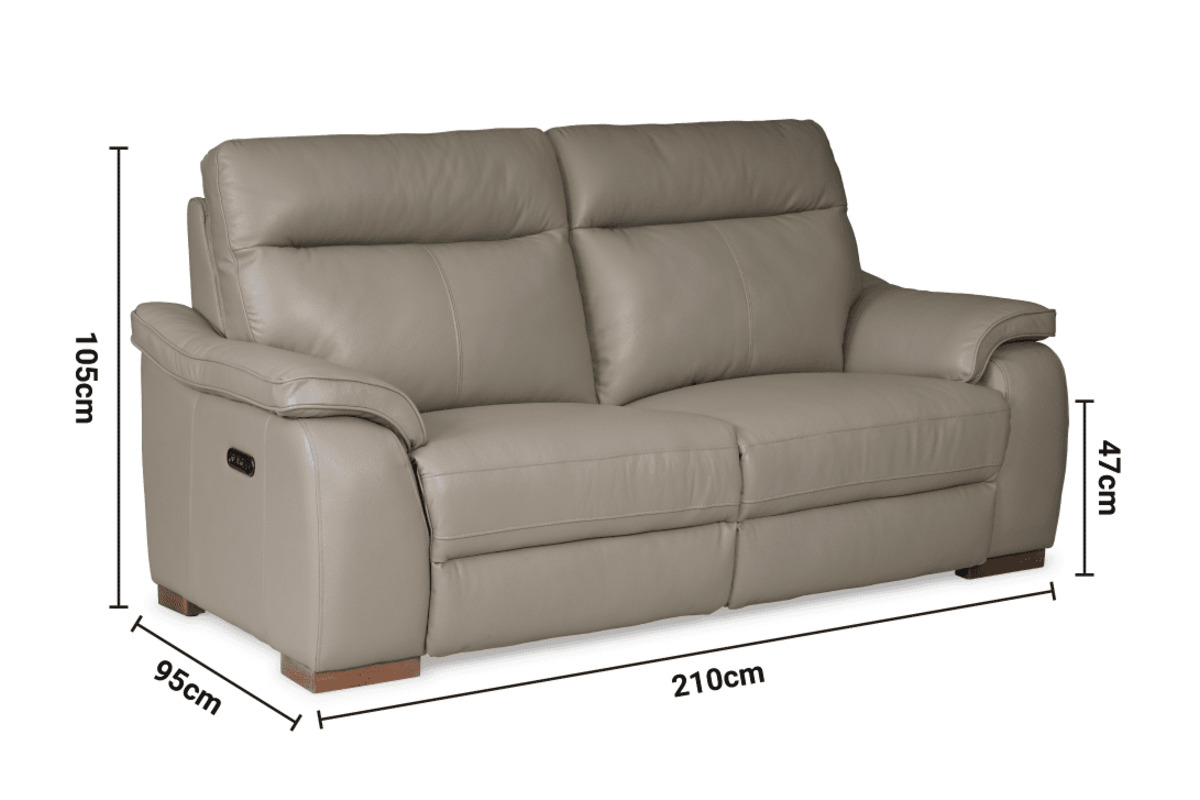 Lorenza Grey Leather Electric Recliner Sofa - 3 Seater with Head Tilt dimensions