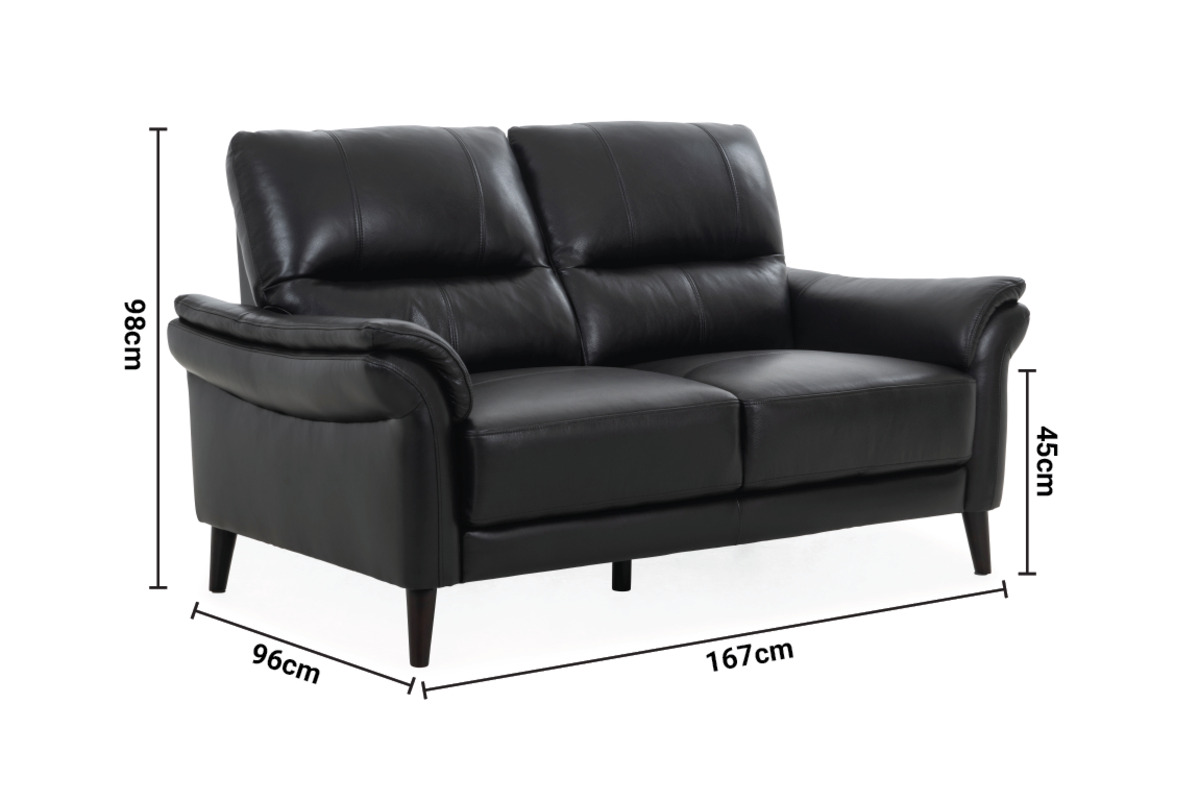Ludlow Black Leather 2 Seater Sofa dimensions