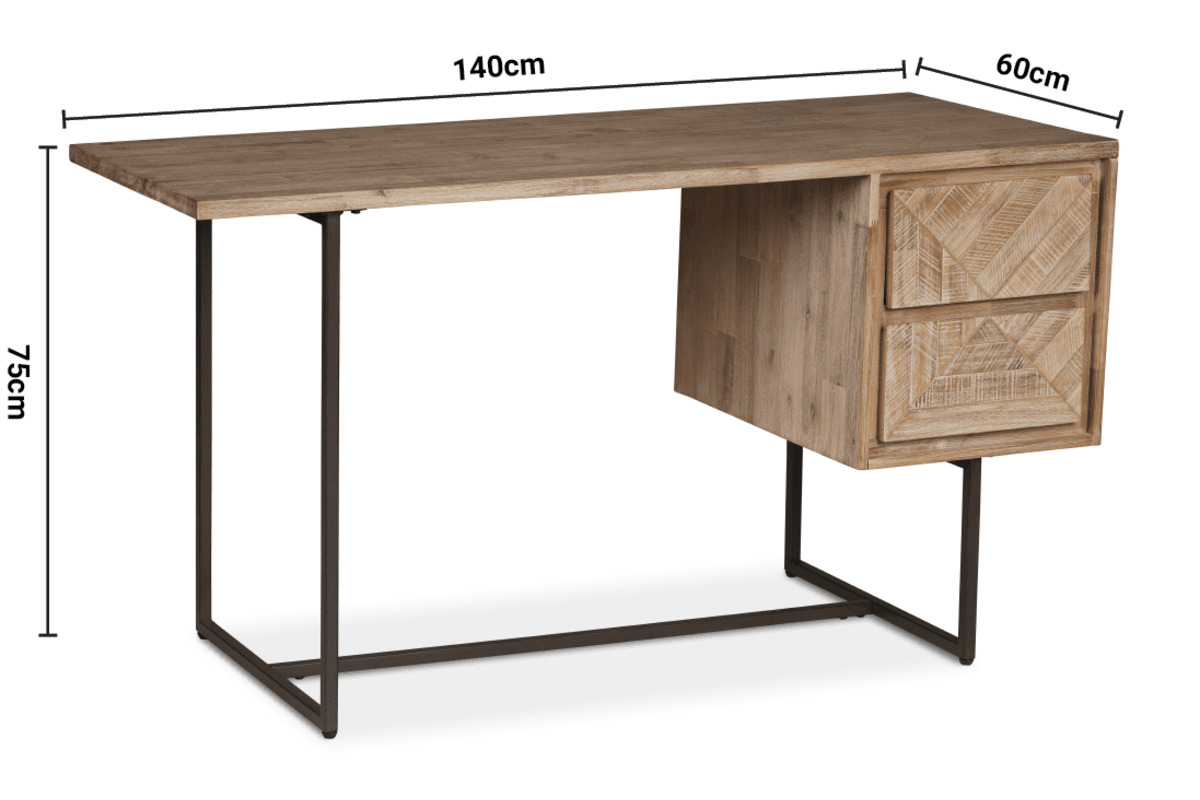Luna Whitewash 2 Drawer Desk dimensions