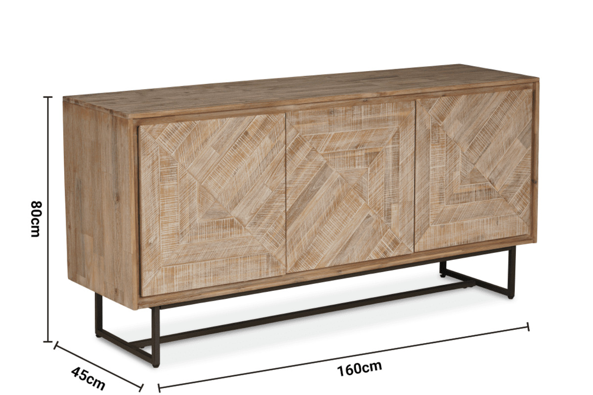 Luna Whitewash 3 Door Sideboard dimensions