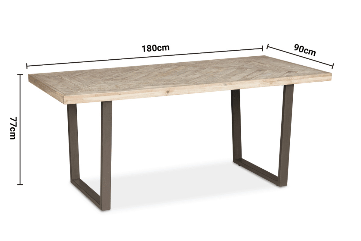 Luna Whitewash Dining Table 1.8m dimensions