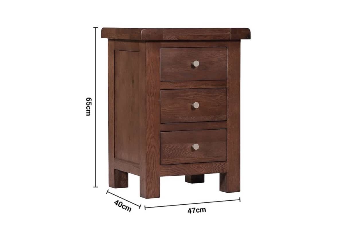 Luxor Walnut 3 Drawer Bedside Table dimensions