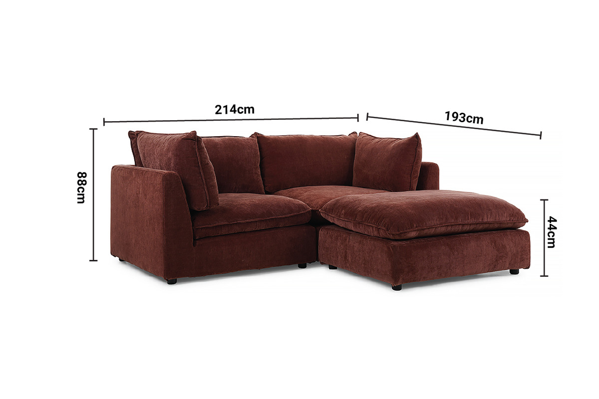 Manhattan Rust Fabric 2 Seater Chaise Sofa dimensions