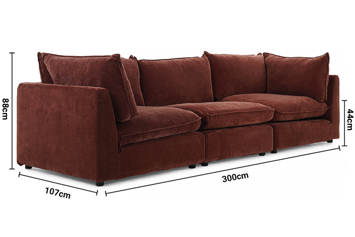 Manhattan Rust Fabric 3 Seater Sofa dimensions