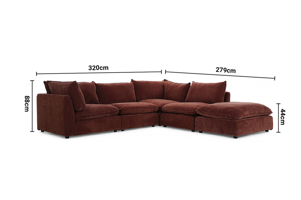 Manhattan Rust Fabric Medium Corner Sofa dimensions