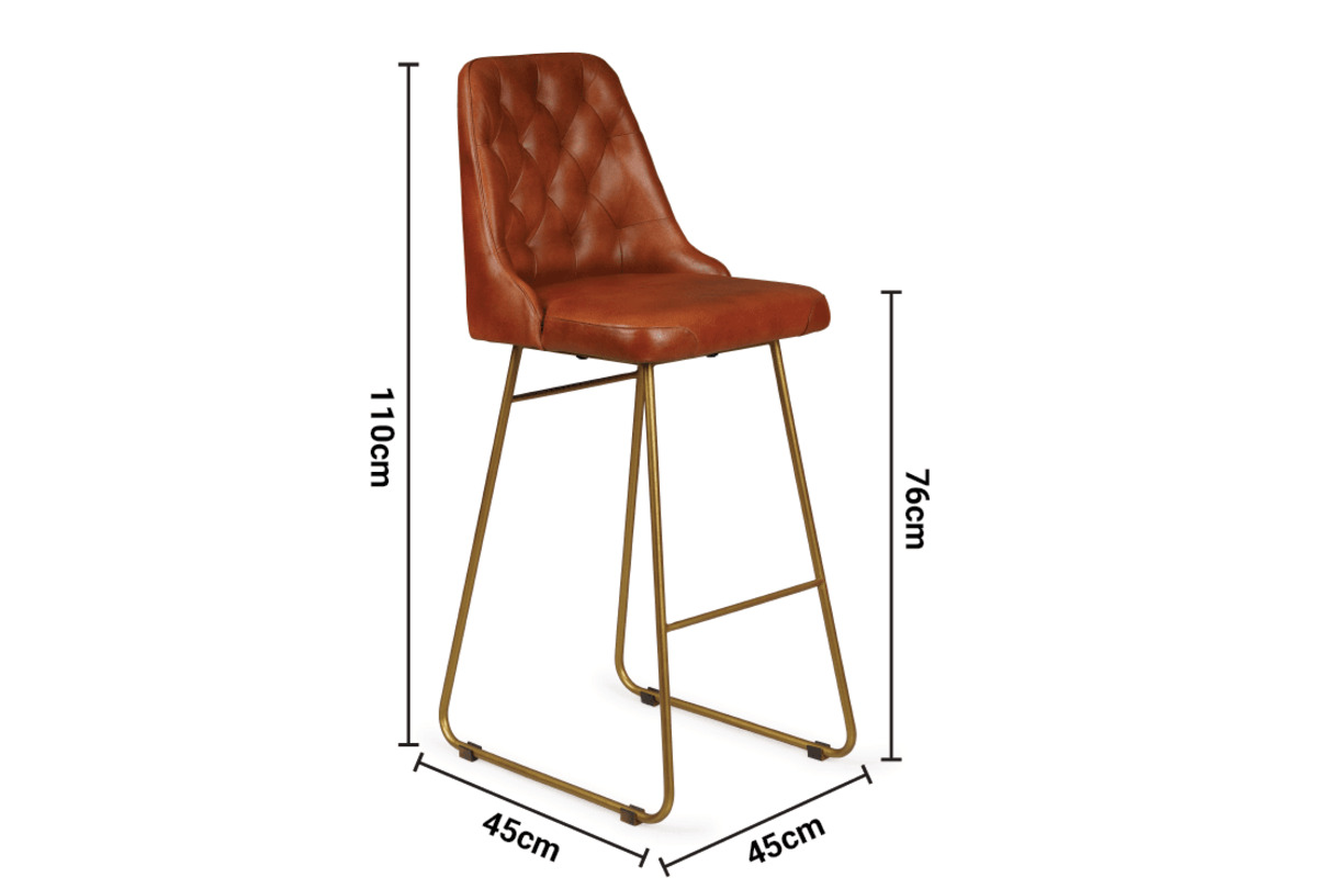 Manor Brown Leather Bar Stool Gold Leg dimensions