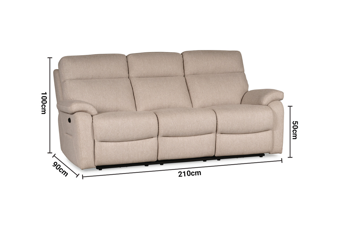 Marlow Cream Fabric Electric Recliner Sofa -3 Seater dimensions