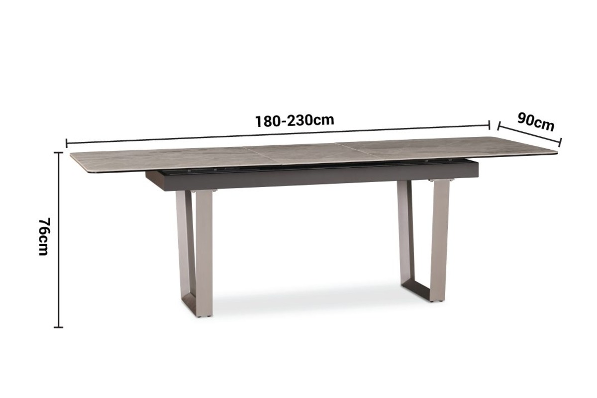 Mazara Grey Extendable Ceramic Dining Table 1.8-2.3m dimensions