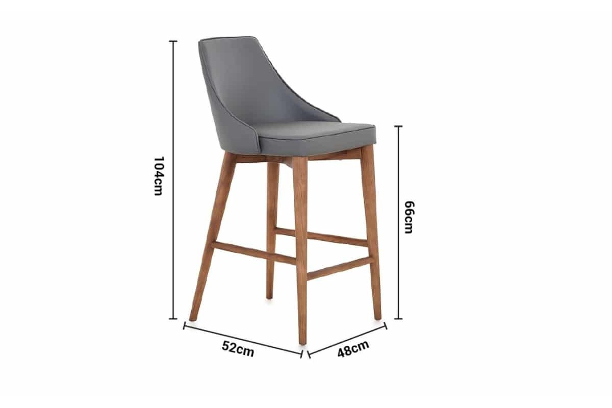 Melica Dark Grey Leather Bar Stool dimensions
