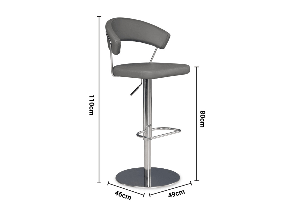 Mia Grey Faux Leather Bar Stool Gas Lift dimensions