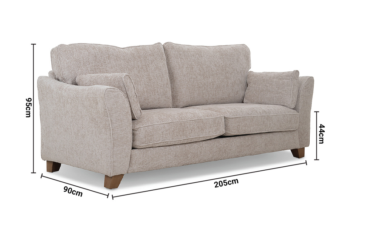 Milburn Cream Fabric 3 Seater Sofa dimensions