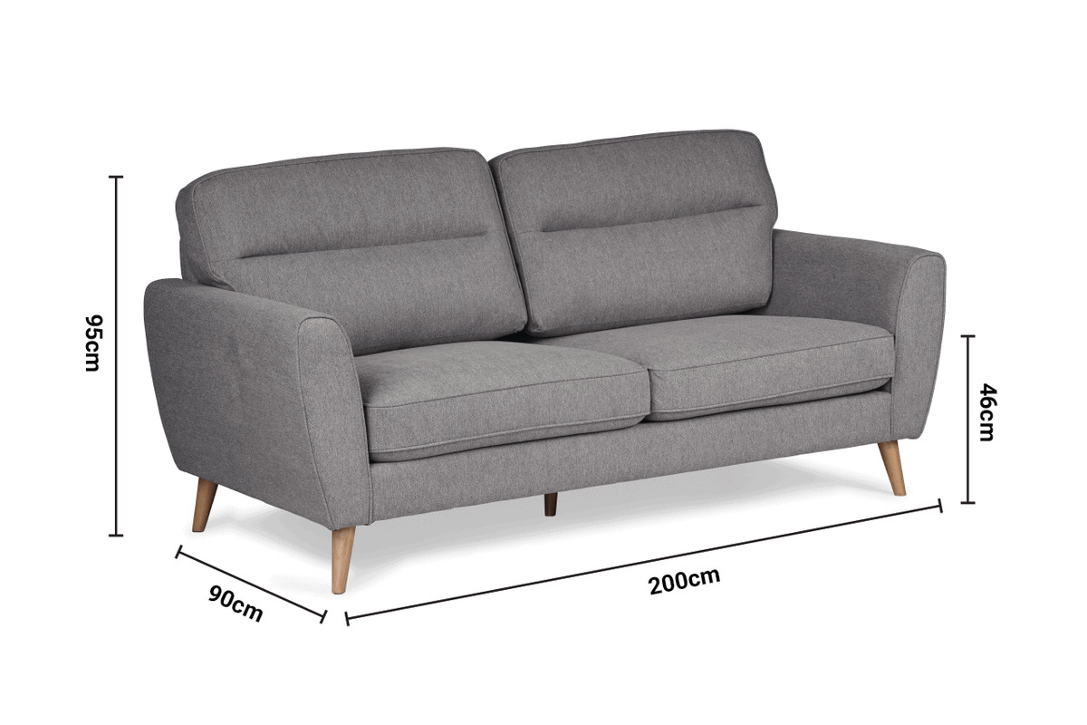 Milner Grey Fabric 3 Seater Sofa dimensions