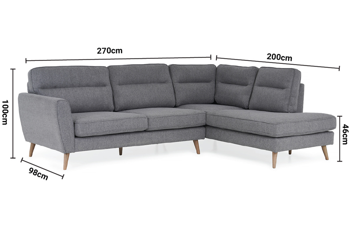 Milner Grey Fabric RHF Corner Sofa dimensions
