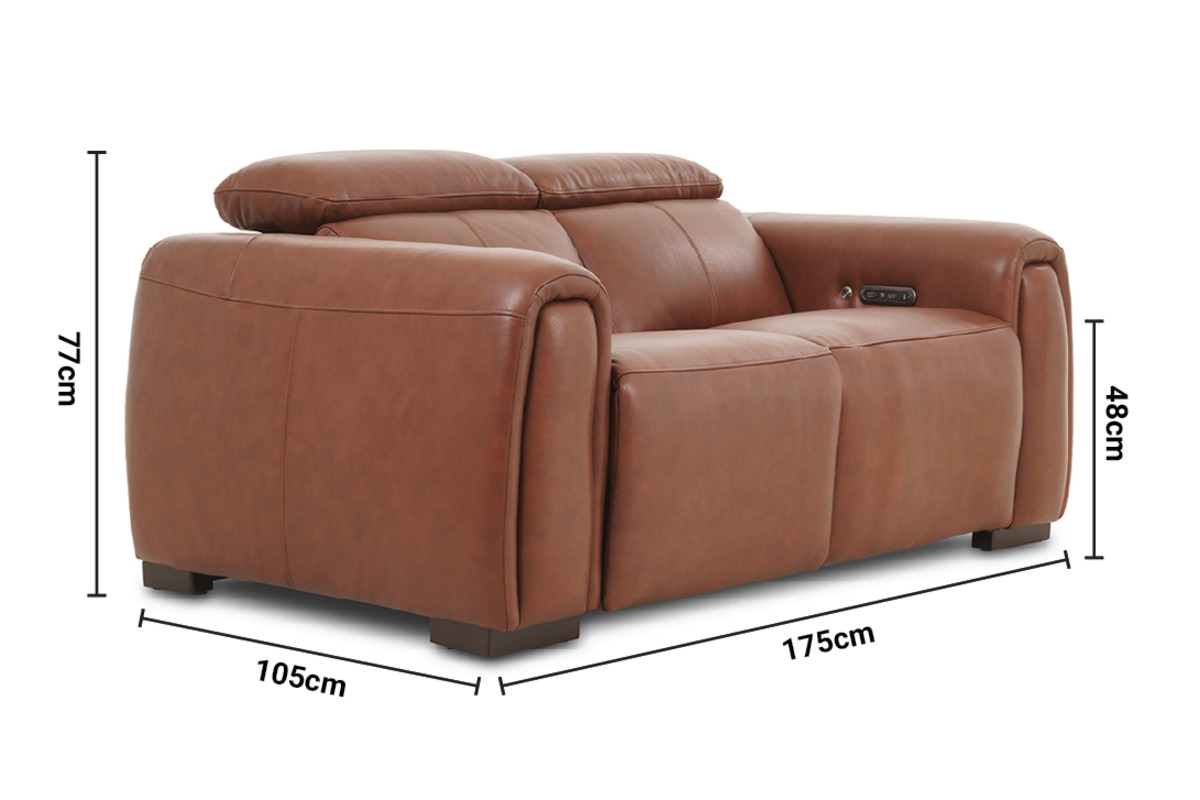 Muse Brown Leather 2 Seater Heated Seats Electric Recliner Sofa dimensions