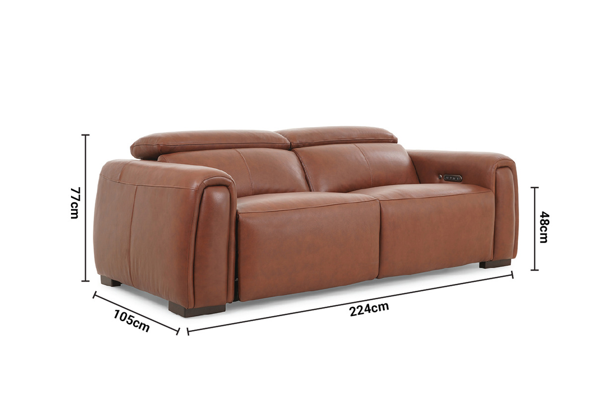 Muse Brown Leather 2.5 Seater Heated Seats Electric Recliner Sofa dimensions