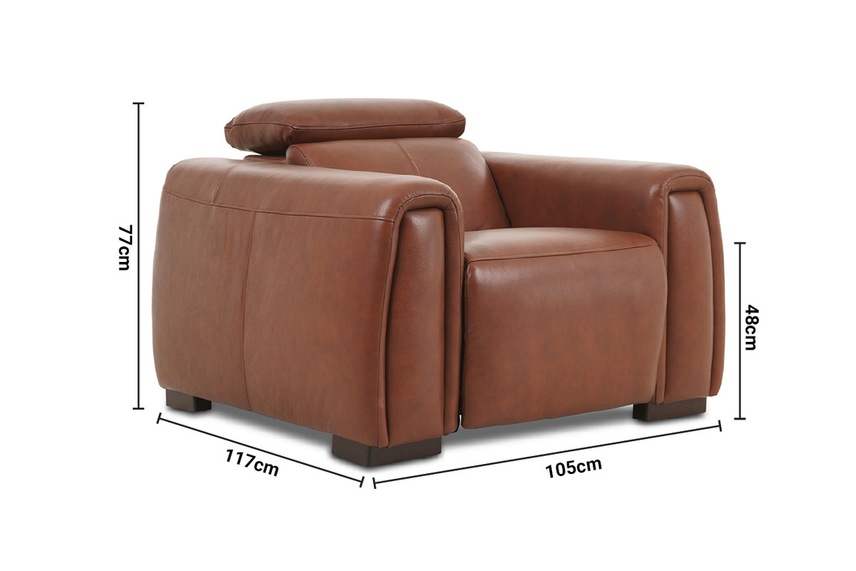 Muse Brown Leather Armchair Heated Seats Electric Recliner dimensions