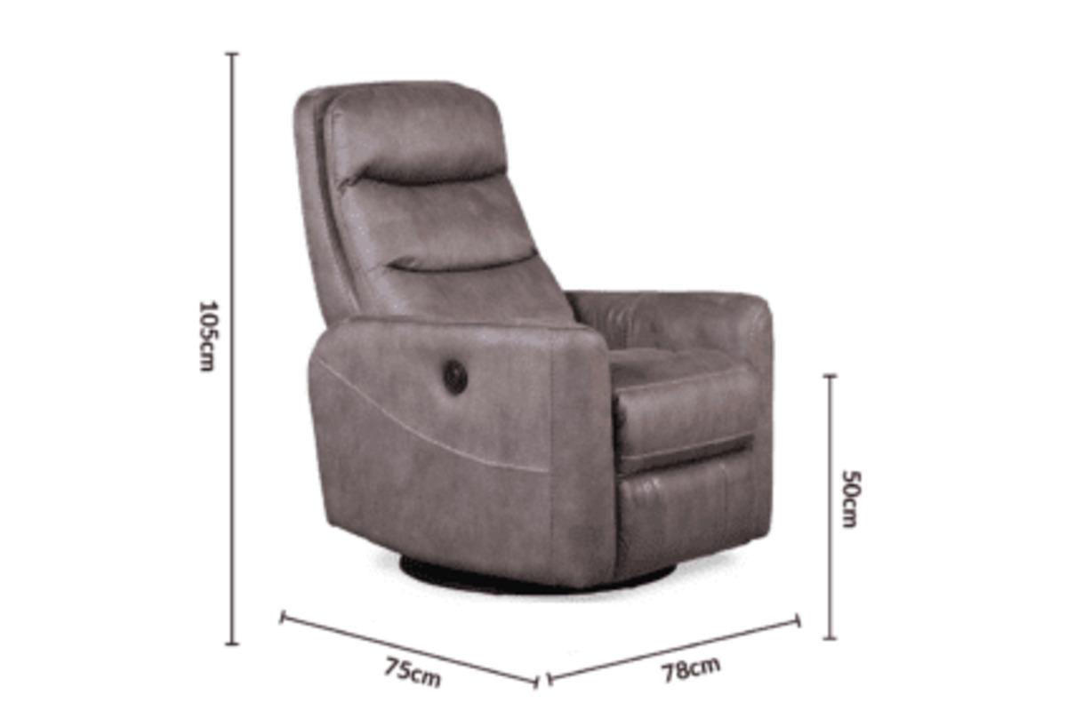 Myers Brown Fabric Armchair Electric Recliner Swivel dimensions