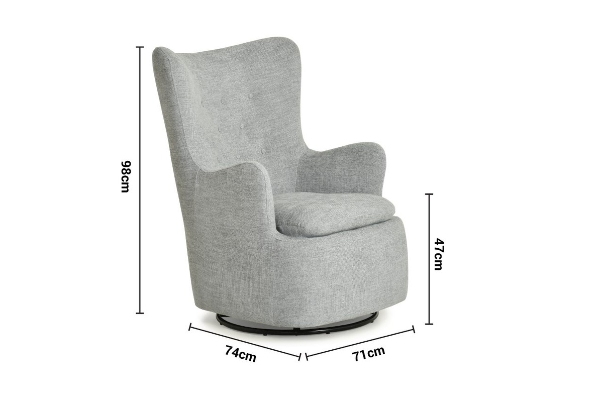 Nelson Grey Fabric Armchair Rocker Swivel dimensions