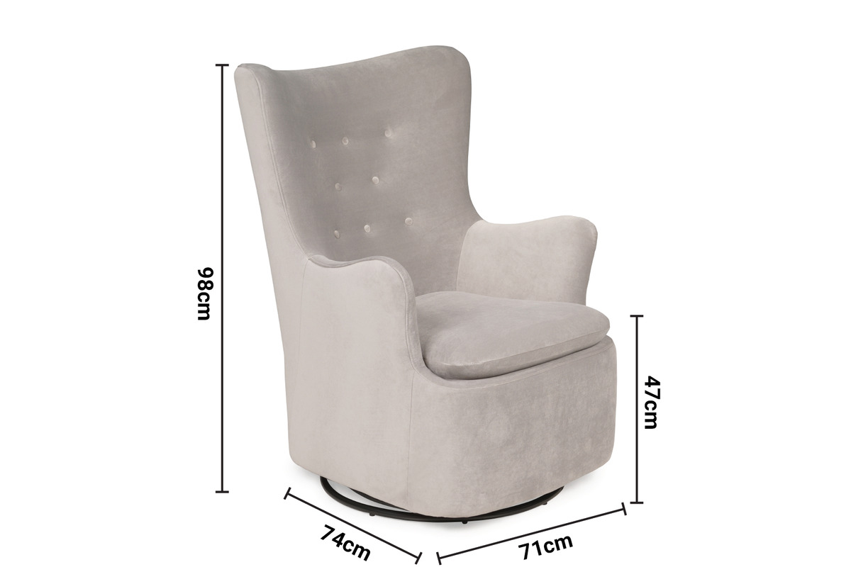 Nelson Light Grey Velvet Armchair Rocker Swivel dimensions