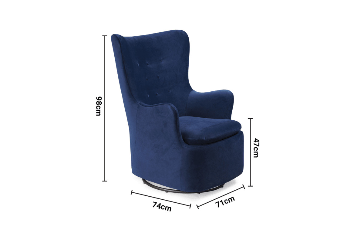 Nelson Navy Velvet Armchair Rocker Swivel dimensions