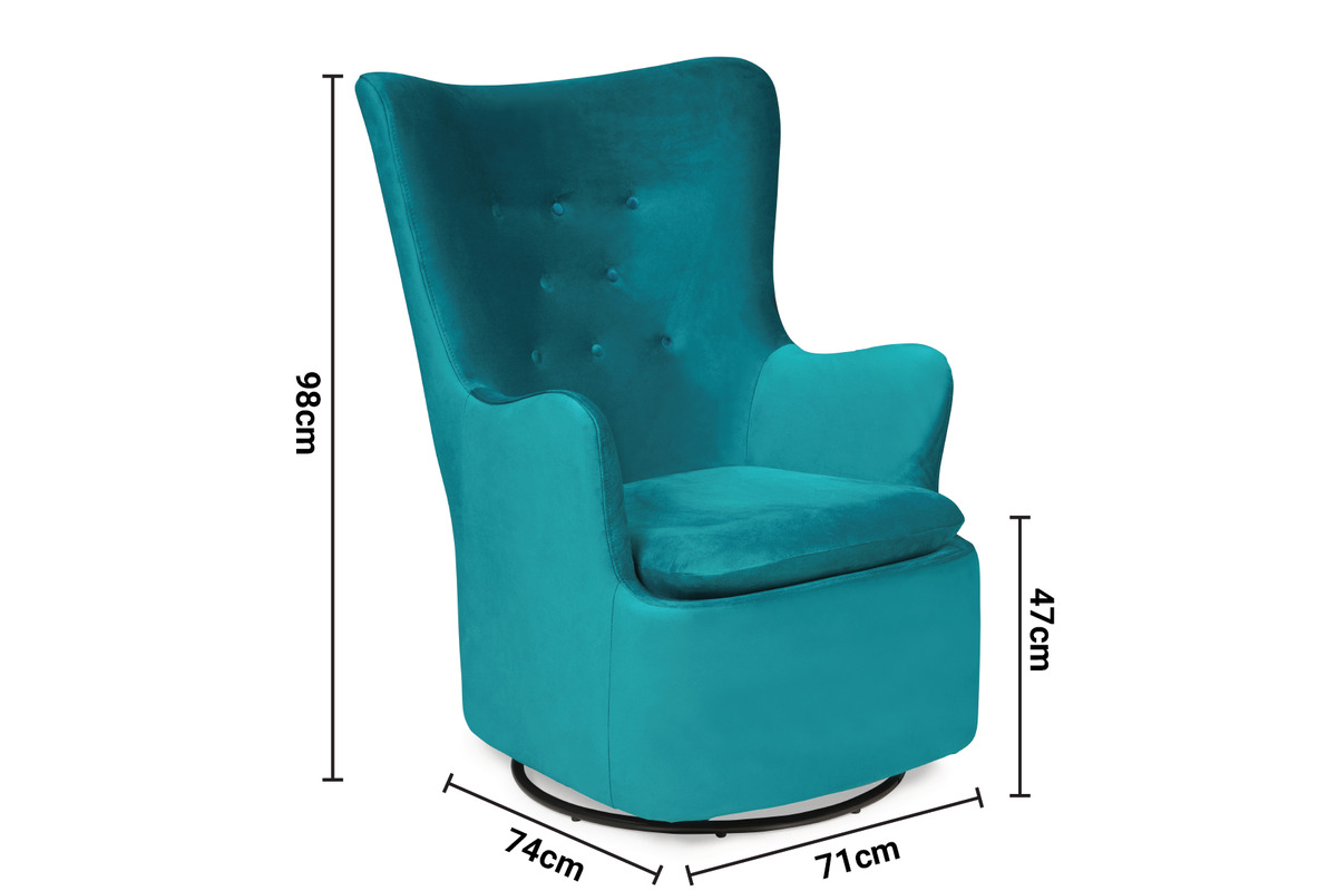 Nelson Teal Fabric Armchair Rocker Swivel dimensions