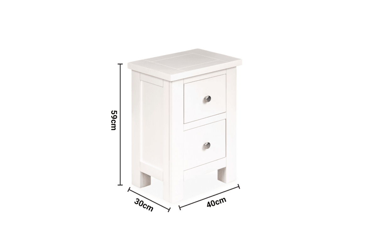 Nevada White 2 Drawer Bedside Table dimensions