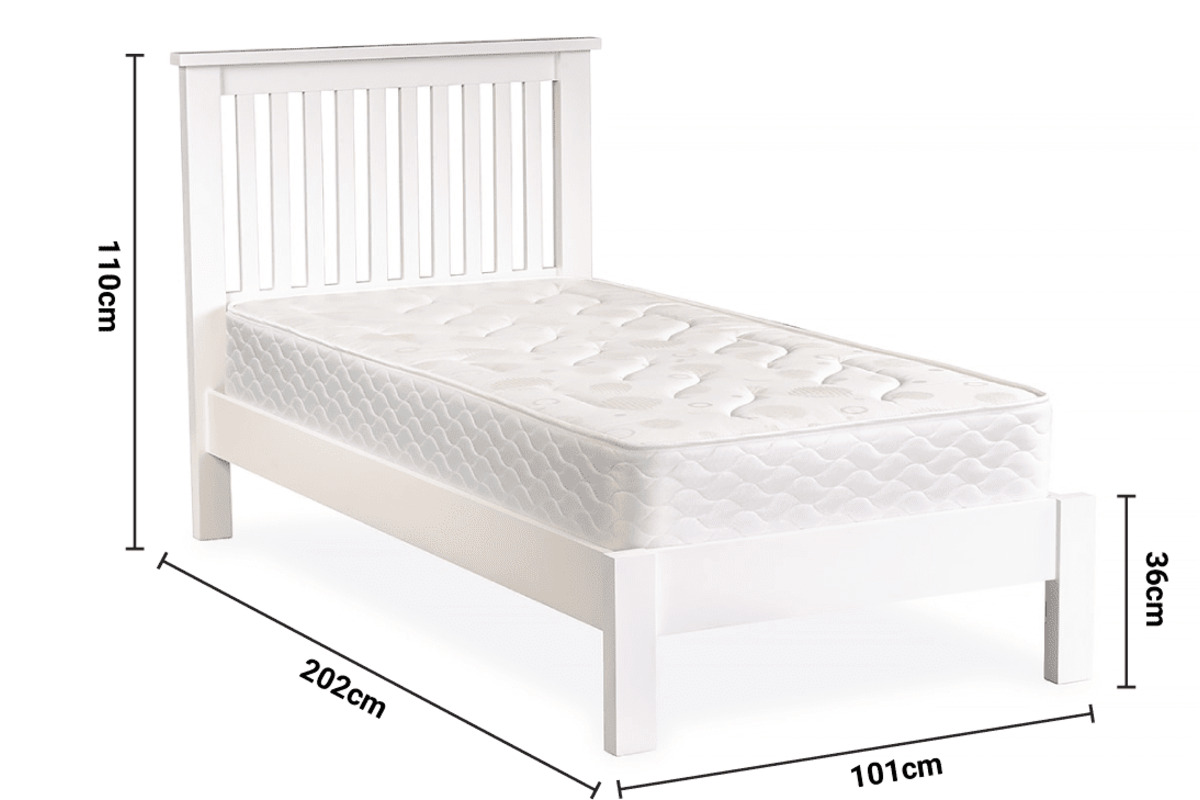 Nevada White Single 3' Bed Frame dimensions