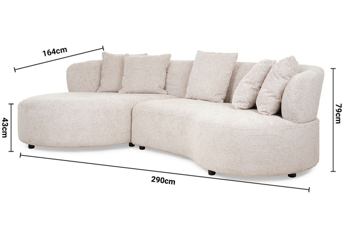 New Orleans Cream Fabric 3 Seater LHF Chaise dimensions